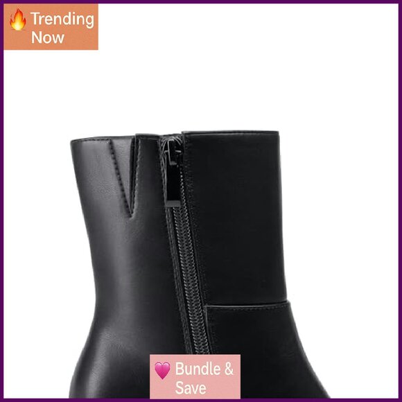 Women's Platform Ankle Boots Chunky Heels Square Toe Side Zipper Party - Picture 5 of 8